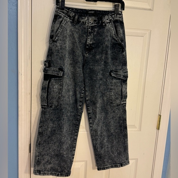 AMERICAN‎ RAZI| Women’s Gray/Black Acid Wash Stretchy Jean Utility Pants - Picture 1 of 10